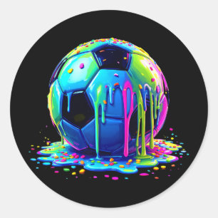Soccer Ice Cream Dripping For Boys Girls Kids Classic Round Sticker