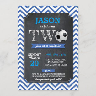 Soccer Invitation Party 2nd Birthday TWO Blue