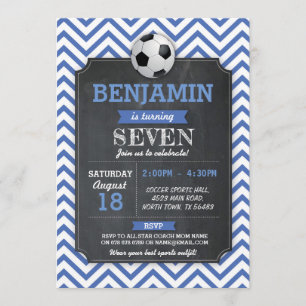 Soccer Invite Party Birthday Sport Blue Football
