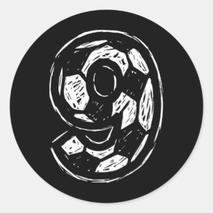 Soccer Jersey Number 9 Sketched Soccer Byll Style Classic Round Sticker