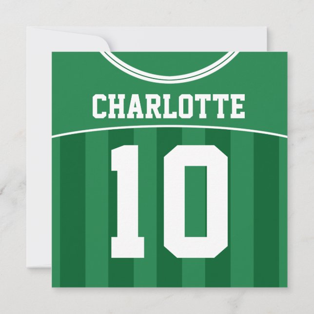 Soccer Jersey Themed Party Invites, Football Green Invitation (Back)
