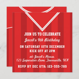Soccer Jersey Themed Party Invites, Football, Red Invitation