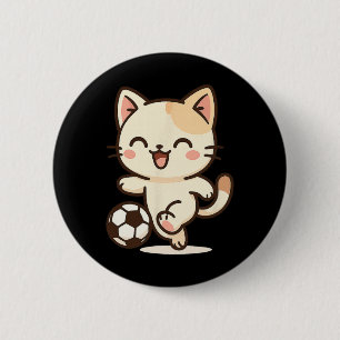 Soccer Kawaii Cat Drawing. Cute Animal Artwork. 6 Cm Round Badge