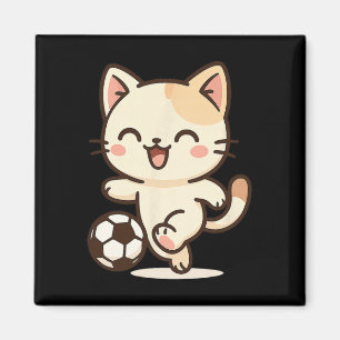 Soccer Kawaii Cat Drawing. Cute Animal Artwork.  Magnet