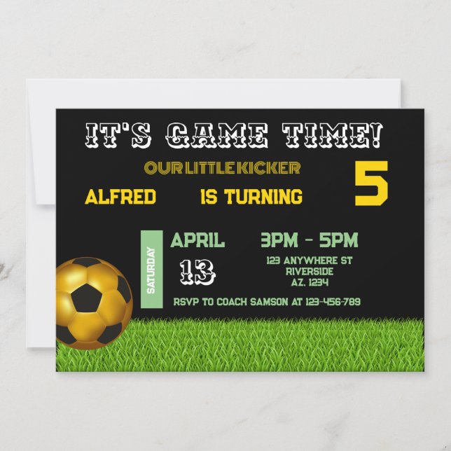 Soccer kicker Birthday Invitation (Front)