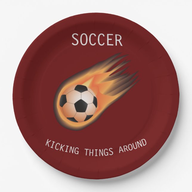 SOCCER" kICKING THINGS AROUND" paper plates. Plate (Front)