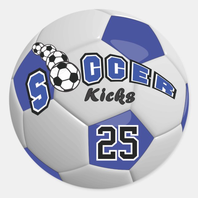 Soccer Kicks | Dark Blue Classic Round Sticker (Front)