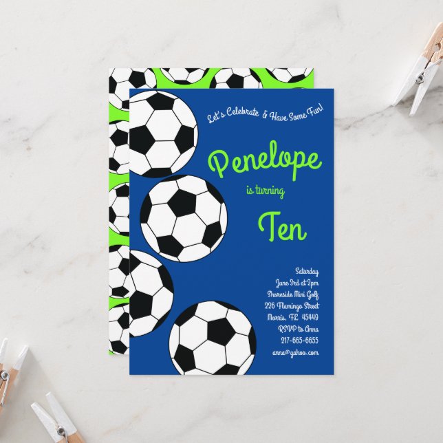 Soccer Kids Birthday Party Sports Blue Boys Invitation (Front/Back In Situ)