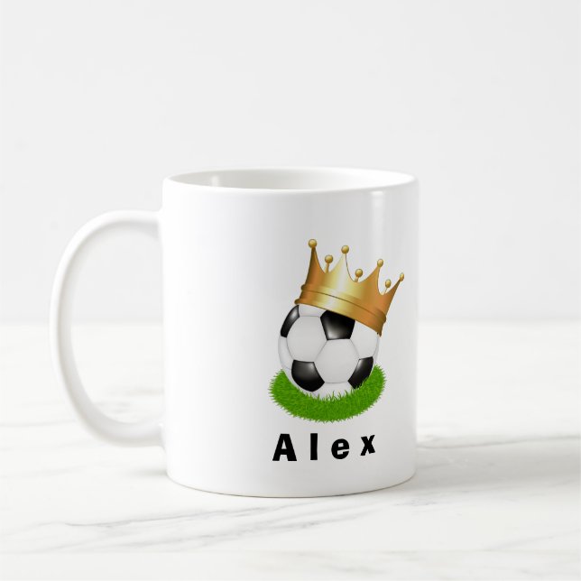 Soccer King Gold Crown Custom Personalised Name Coffee Mug (Left)