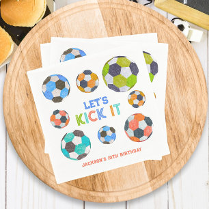 Soccer Let's Kick It Boys Birthday Napkin
