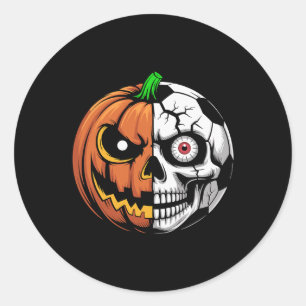Soccer Ll Pumpkin Skull Halloween Footll Player Sp Classic Round Sticker