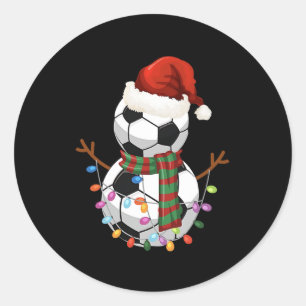 Soccer Ll Snowman Santa Hat Christmas Holiday Classic Round Sticker
