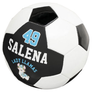 Soccer Llama - Blue, Black and White Ball