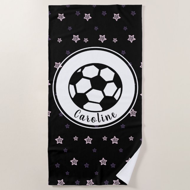 Soccer Love Cute Star Pattern Girls Personalised Beach Towel (Front)