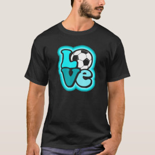 Soccer Love for Teen Girls & Women Turquoise Blue T-Shirt