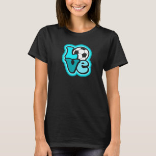 Soccer Love for Teen Girls & Women Turquoise Blue  T-Shirt