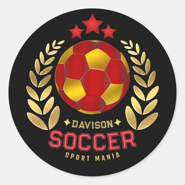 Soccer Lover Gifts | Vibrant Red Custom Logo Classic Round Sticker (Front)