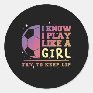 Soccer Lover Player Girl Funny Byll Vintage Coach Classic Round Sticker