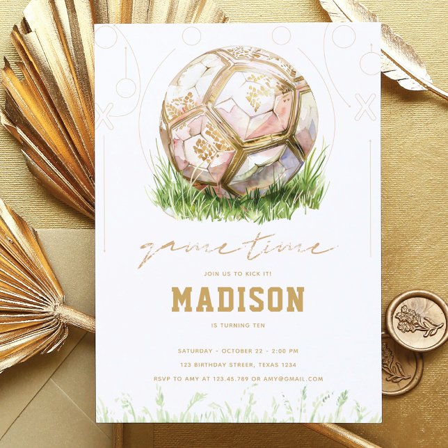 Soccer Luxury Girl Birthday Pink Gold Invitation (Creator Uploaded)