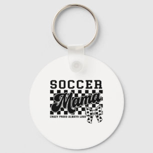 Soccer Mama Crazy Proud Always Loud Bow Chequered Key Ring