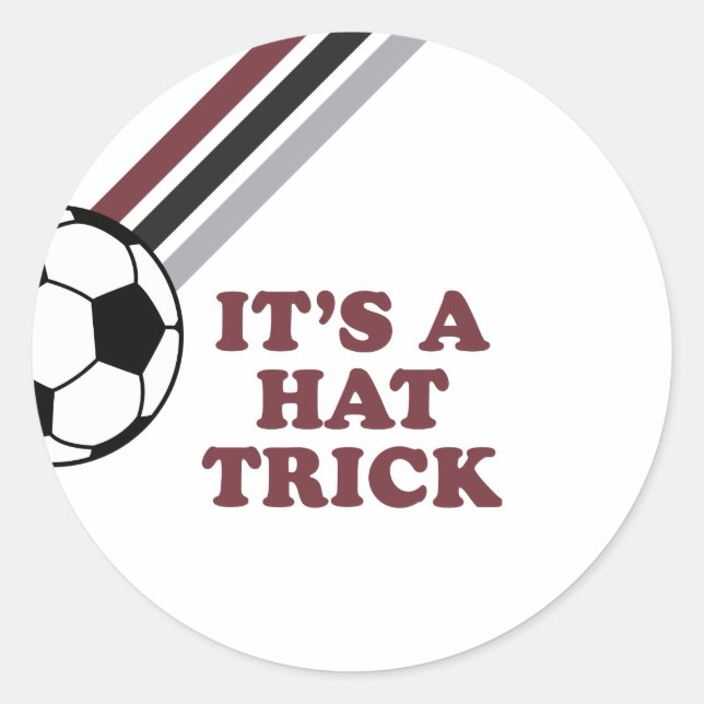 Soccer Maroon Stripes Hat Trick 3rd Birthday Classic Round Sticker (Front)