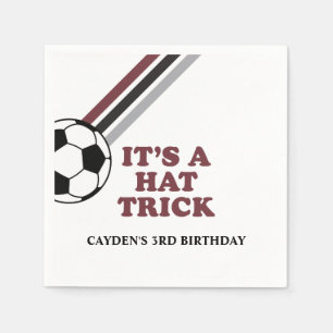 Soccer Maroon Stripes Hat Trick 3rd Birthday Napkin