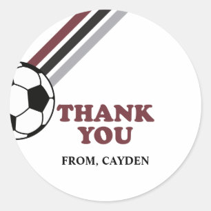 Soccer Maroon Stripes Let's Kick It Birthday Classic Round Sticker