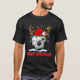 Soccer Merry Christmas Santa Hat Reindeer Xmas Fam T-Shirt