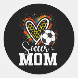Soccer Mom Leopard Heart Colorful  Classic Round Sticker