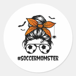 Soccer Momster For Women Halloween Mom Messy Bun H Classic Round Sticker