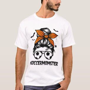 Soccer Momster For Women Halloween Mom Messy Bun H T-Shirt