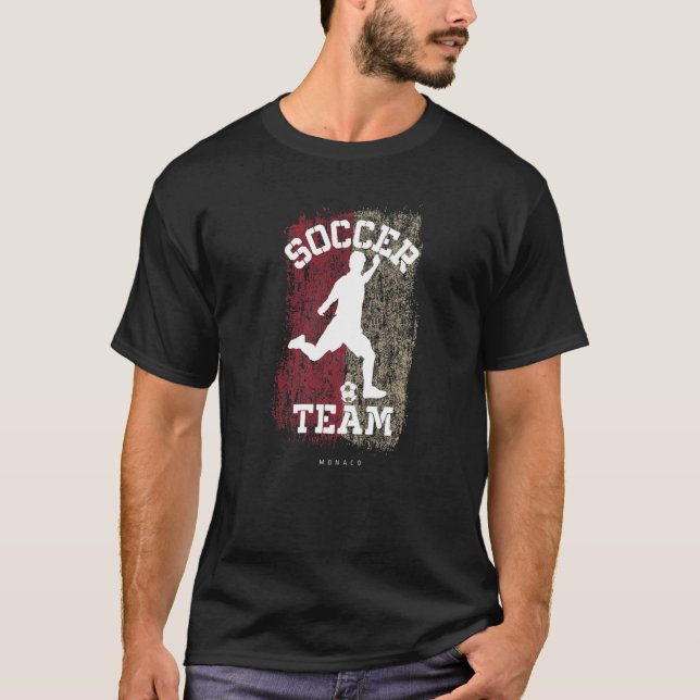Soccer Monaco Flag Football Team Soccer Player T-Shirt (Front)