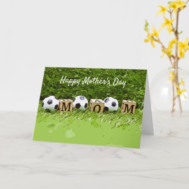 Soccer Mother's Day with ball  and word MOM   Card (Yellow Flower)