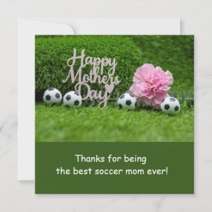 Soccer Mother's Day with Pink Carnation Flower   Holiday Card