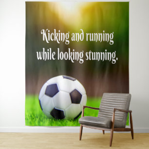 Soccer Motivational Inspirational Green Field Tapestry