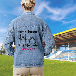 Soccer Mum Coffee and Soccer Heartbeat Funny  Denim Jacket