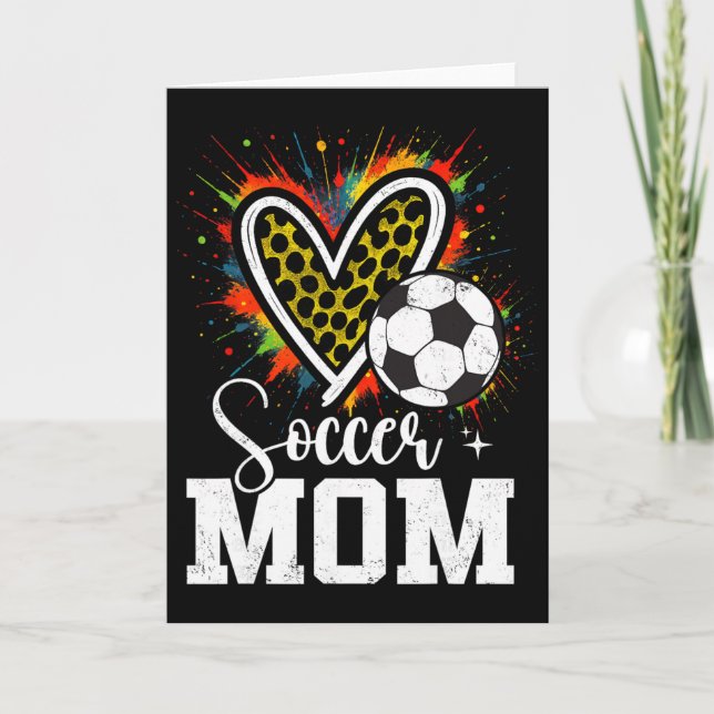 Soccer Mum Leopard Heart Colourful  Card (Front)