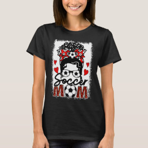 Soccer Mum Leopard Messy Bun Game Day Mother s Day T-Shirt