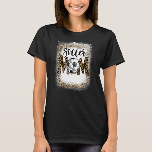 Soccer Mum Leopard Pattern Bleached Cheer Mum Game T-Shirt (Front)