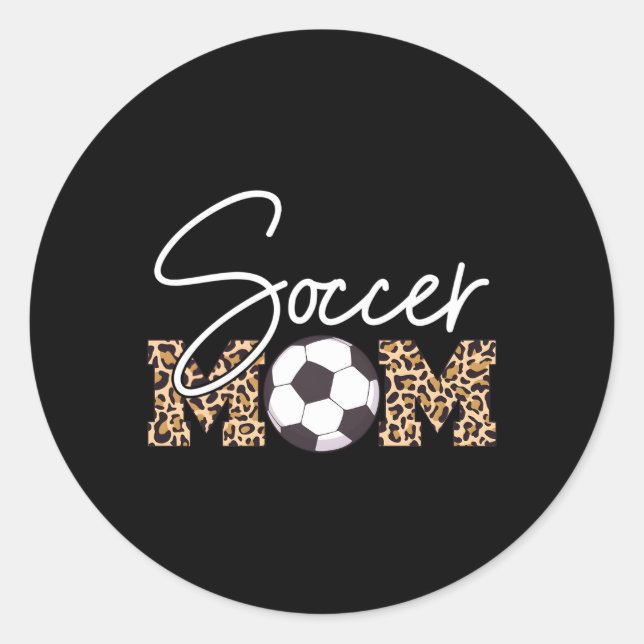 Soccer Mum Leopard Print Ball Classic Round Sticker (Front)