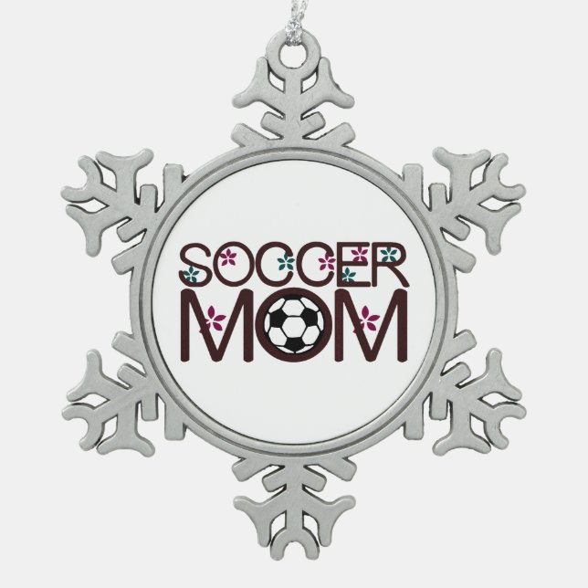 Soccer Mum Snowflake Pewter Christmas Ornament (Front)