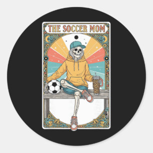 Soccer Mum Tarot Card Skeleton Coffee Ll Sidelines Classic Round Sticker