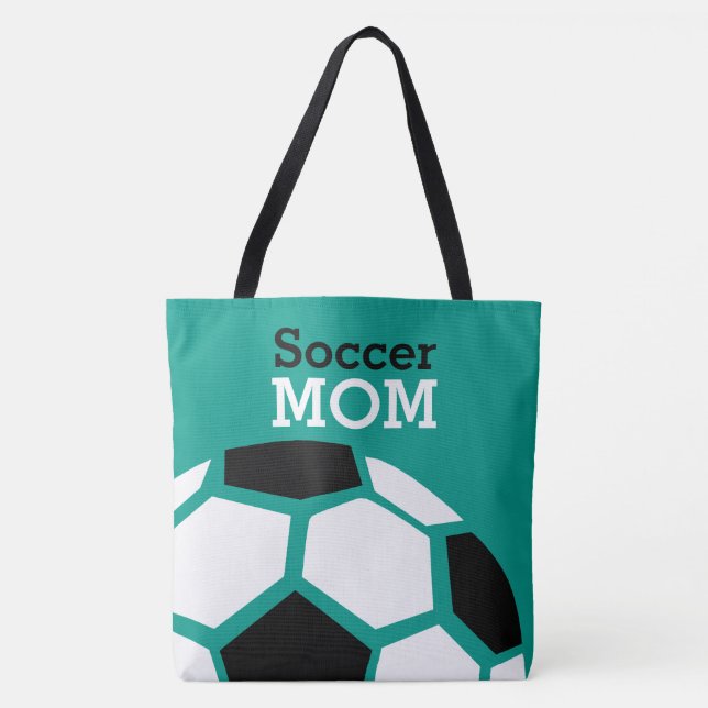 Soccer Mum Trendy Stylish Soccer Ball Green Tote Bag (Front)
