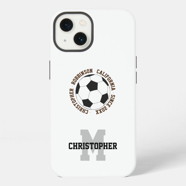 Soccer name initial personalised text iPhone case (Back)
