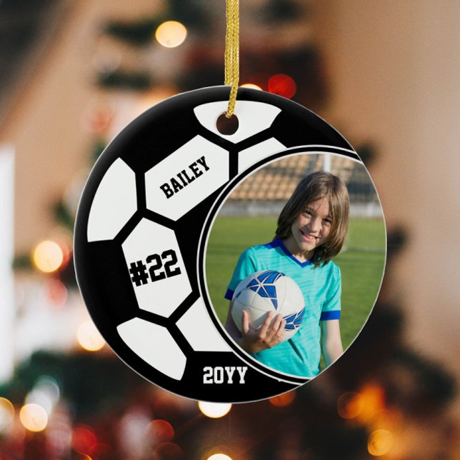 Soccer Name Jersey Number Photo Keepsake Ceramic Ornament (Creator Uploaded)