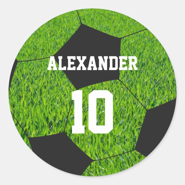 Soccer | Name & Number Classic Round Sticker (Front)