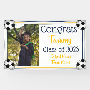 Soccer Navy & Gold One Photo Graduation Banner