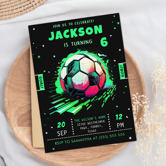 Soccer Neon Birthday Invitation  (Creator Uploaded)