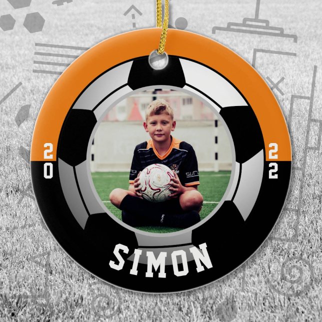 Soccer Orange Black Team Colours Ceramic Ornament (Orange and Black Soccer Let's Go Team Ornament. Celebrate your high school or college athlete.)