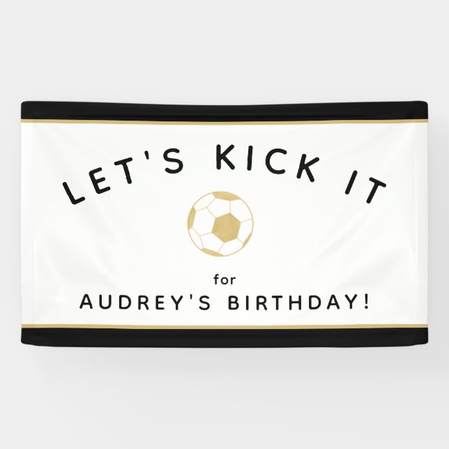 Soccer Party Custom Sign Gold Black Banner (Horizontal)